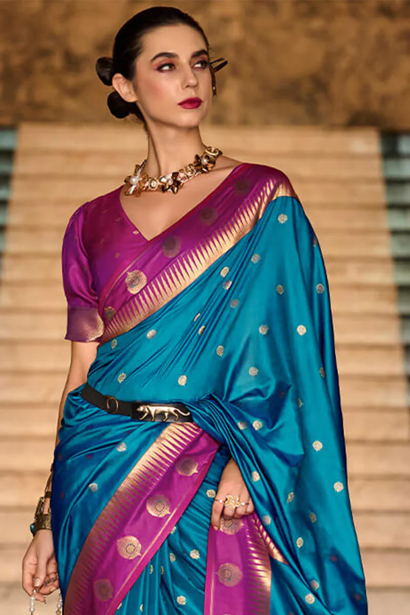 Lagniappe Blue Soft Banarasi Silk Saree With Alluring Blouse Piece - Image 3