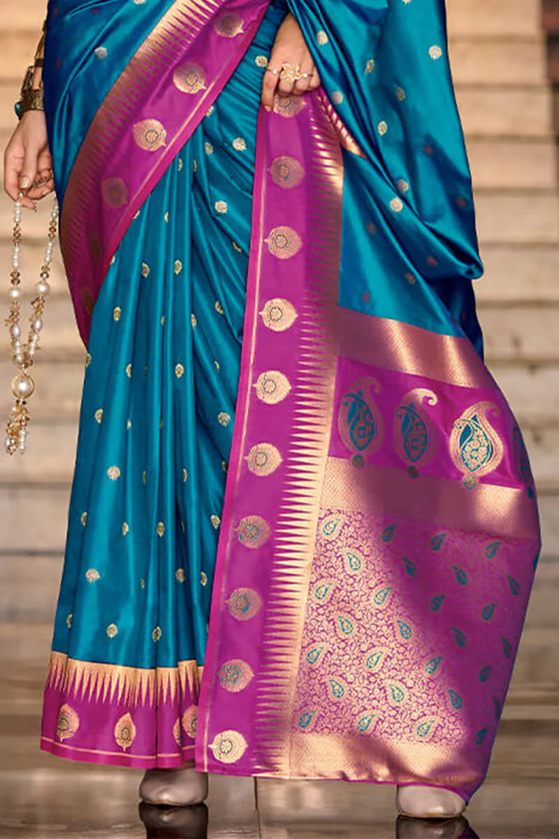 Lagniappe Blue Soft Banarasi Silk Saree With Alluring Blouse Piece - Image 4