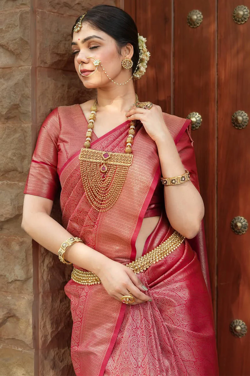 Lagniappe Dark Pink Soft Silk Saree With Devastating Blouse Piece - Image 2