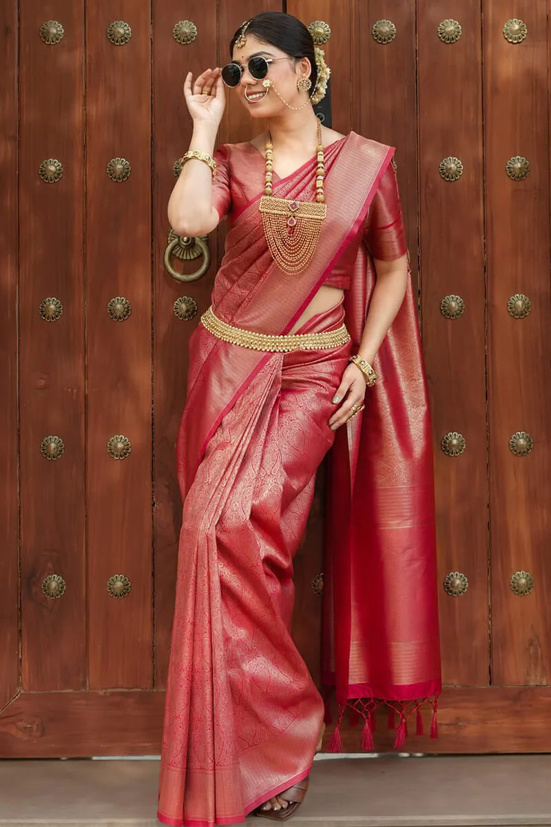 Lagniappe Dark Pink Soft Silk Saree With Devastating Blouse Piece - Image 4