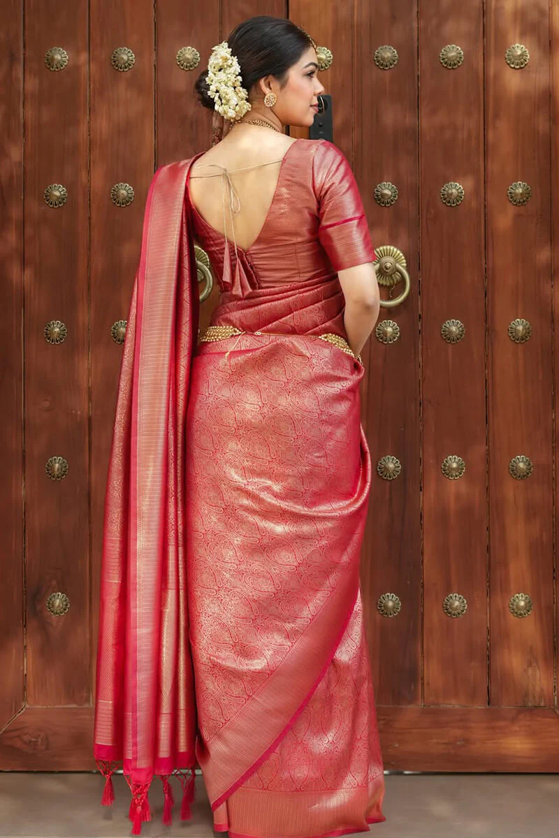 Lagniappe Dark Pink Soft Silk Saree With Devastating Blouse Piece - Image 6