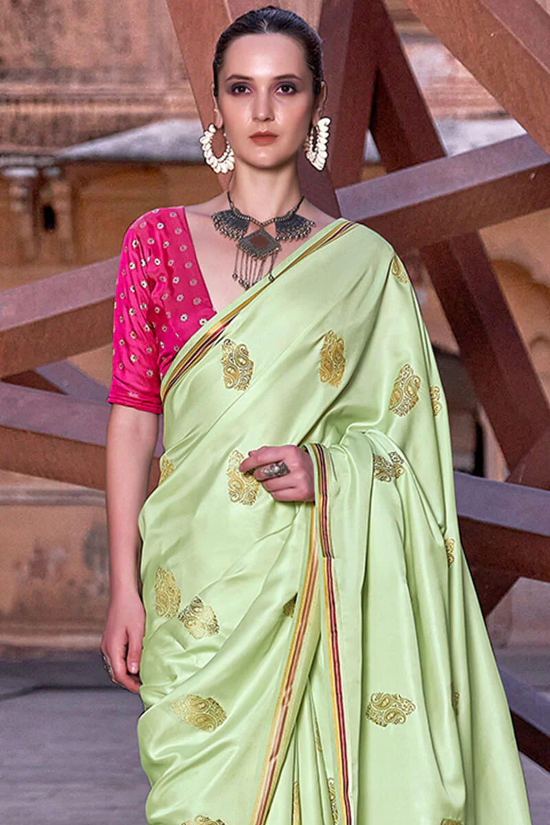 Lagniappe Green Soft Banarasi Silk Saree With Lissome Blouse Piece - Image 2