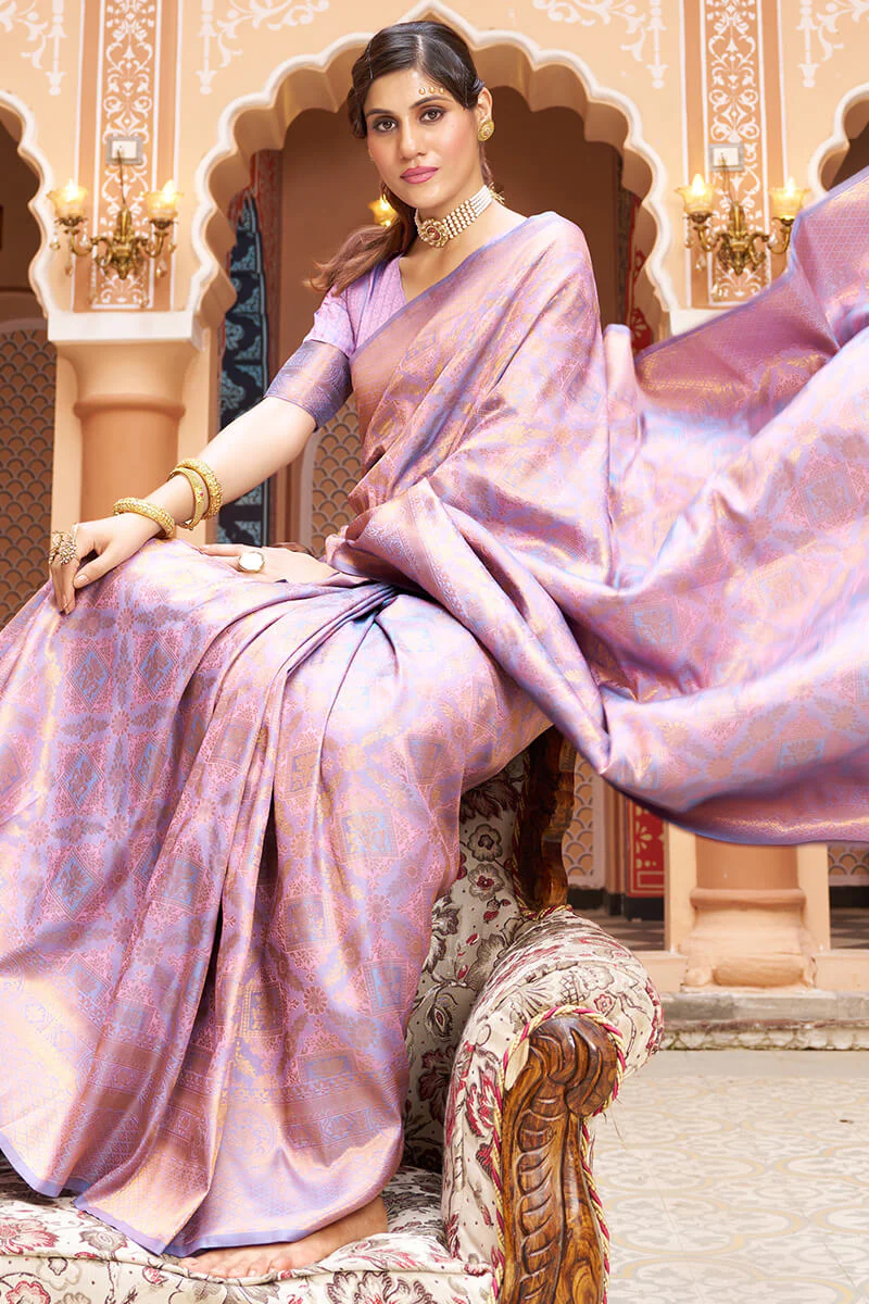 Lagniappe Lavender Kanjivaram Silk Saree With Incredible Blouse Piece - Image 5