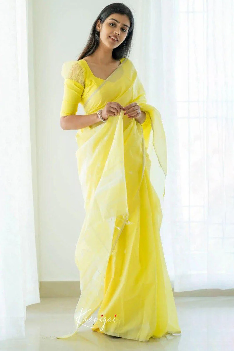 Lagniappe Lemon Cotton Silk Saree With Lissome Blouse Piece - Image 6