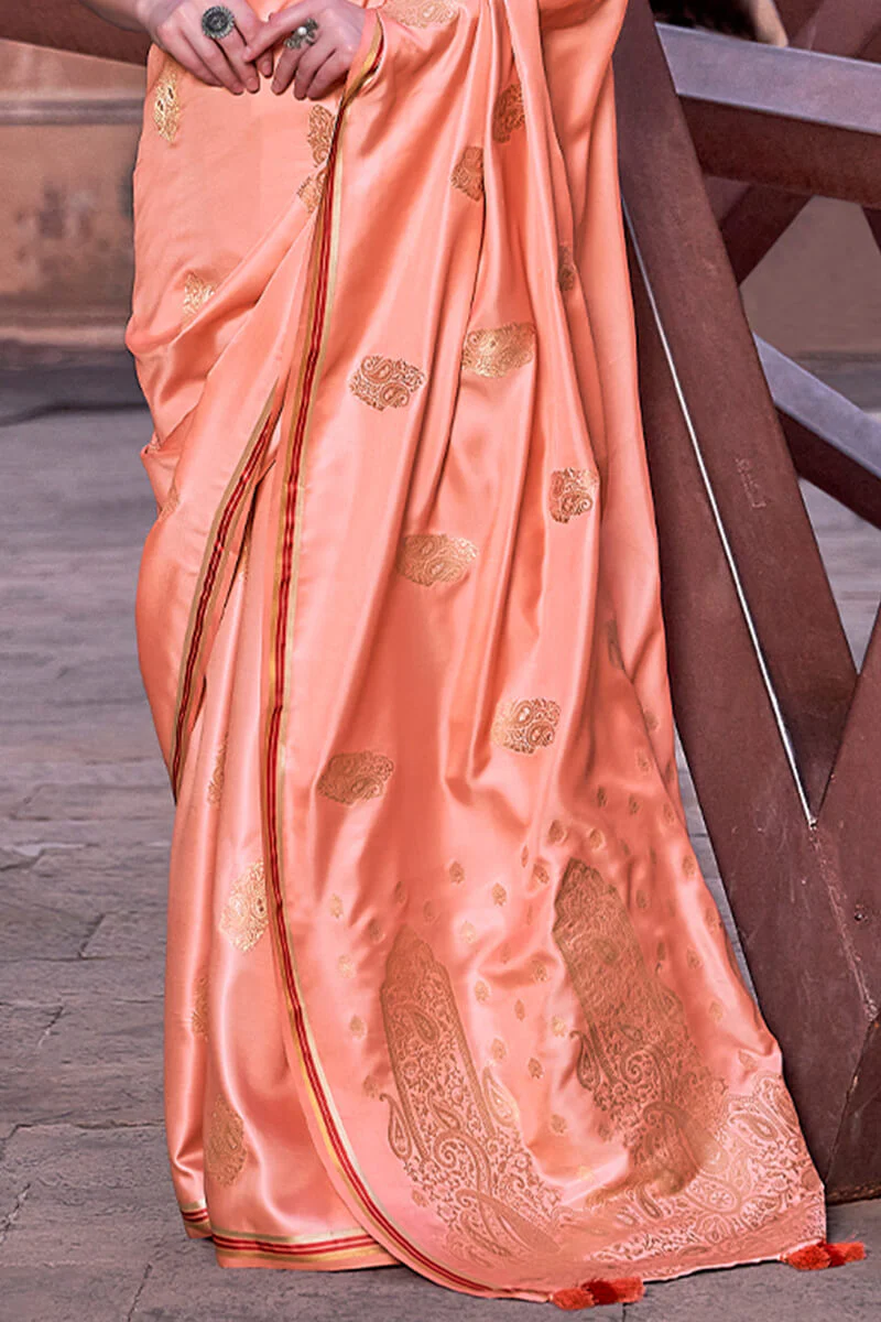 Lagniappe Peach Soft Banarasi Silk Saree With Lissome Blouse Piece - Image 4