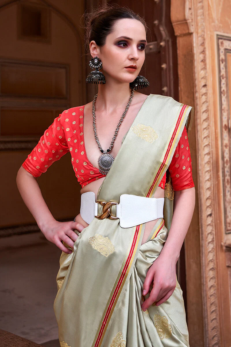 Lagniappe Pista Soft Banarasi Silk Saree With Lissome Blouse Piece - Image 2