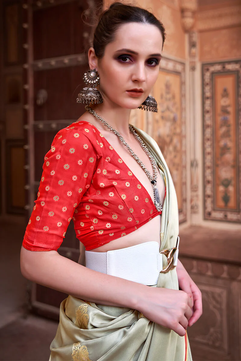 Lagniappe Pista Soft Banarasi Silk Saree With Lissome Blouse Piece - Image 4