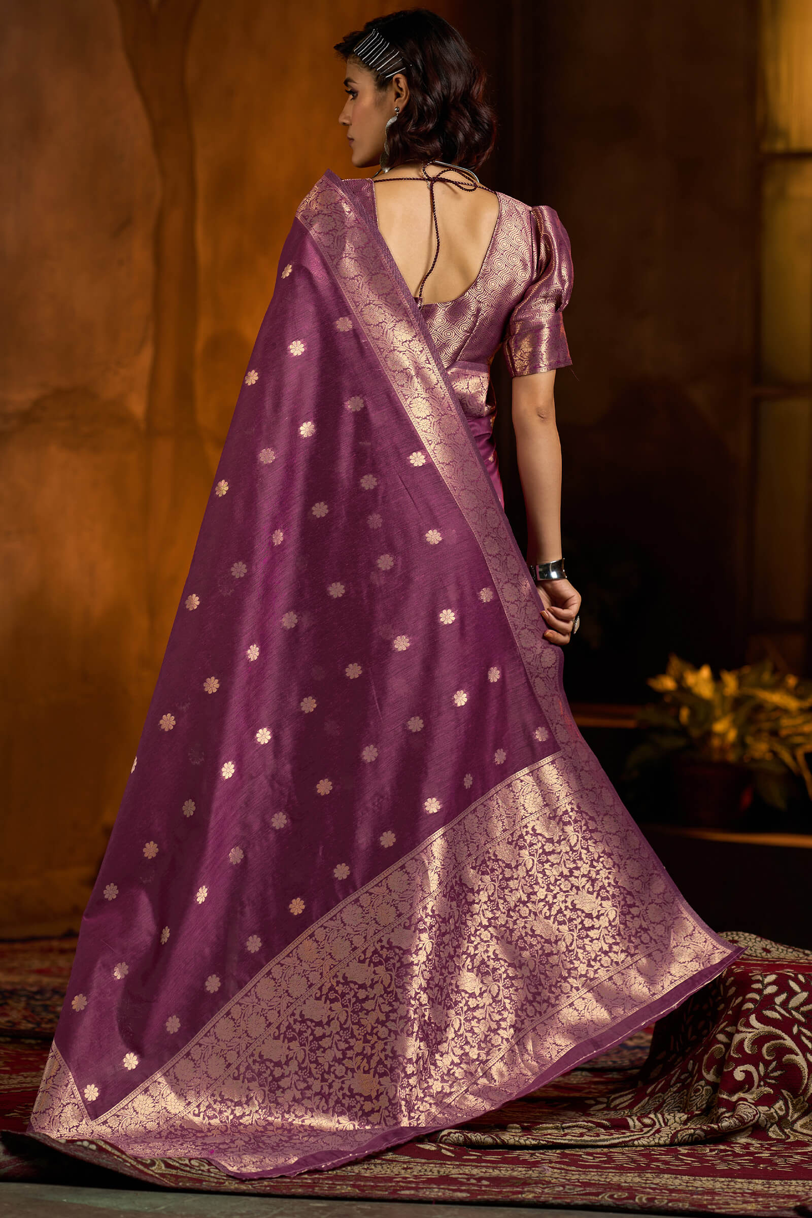 Lagniappe Purple Soft Banarasi Silk Saree With Scrupulous Blouse Piece - Image 5