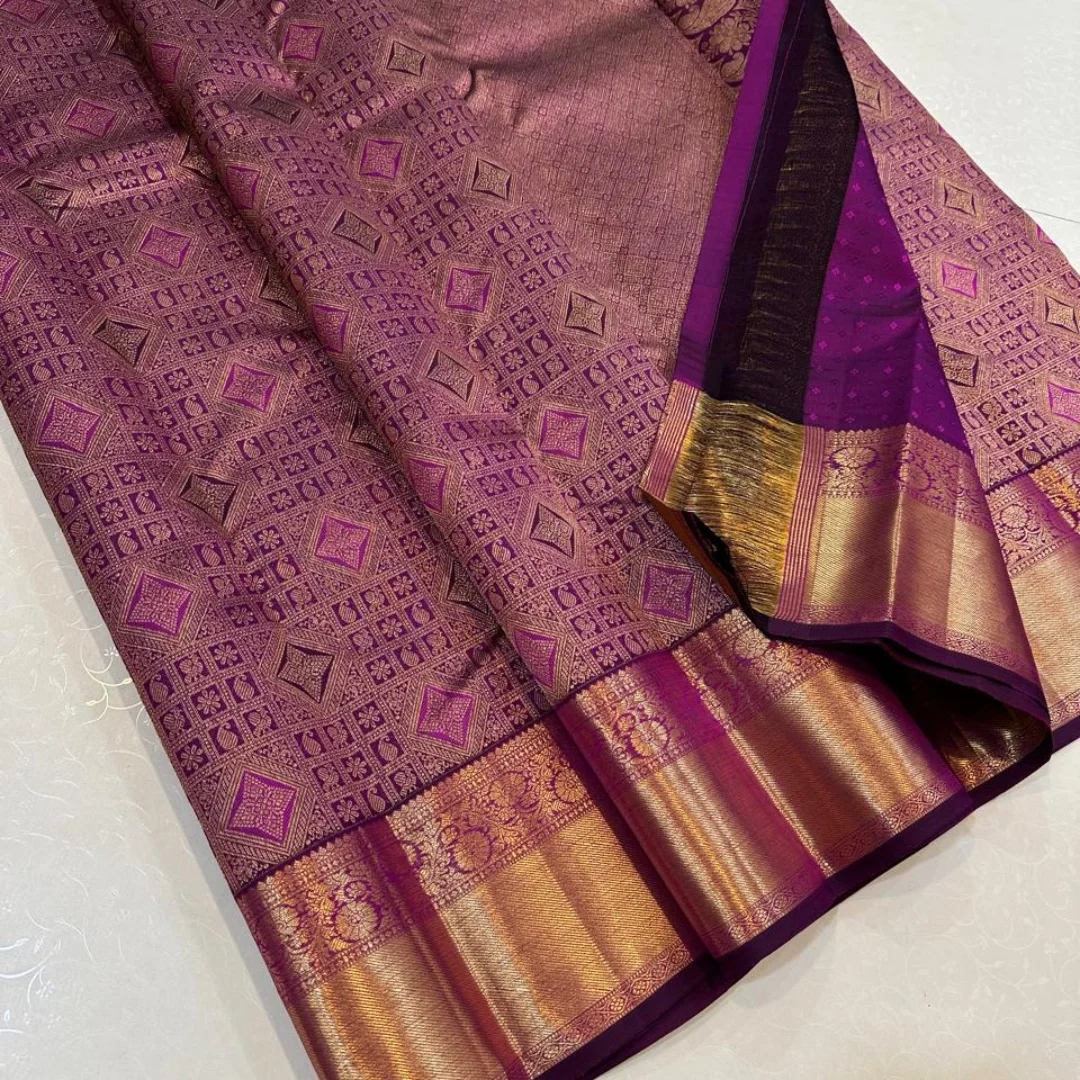 Lassitude Purple Pure Zari Weaving Banarasi Silk Saree With Demure Blouse Piece - Image 3