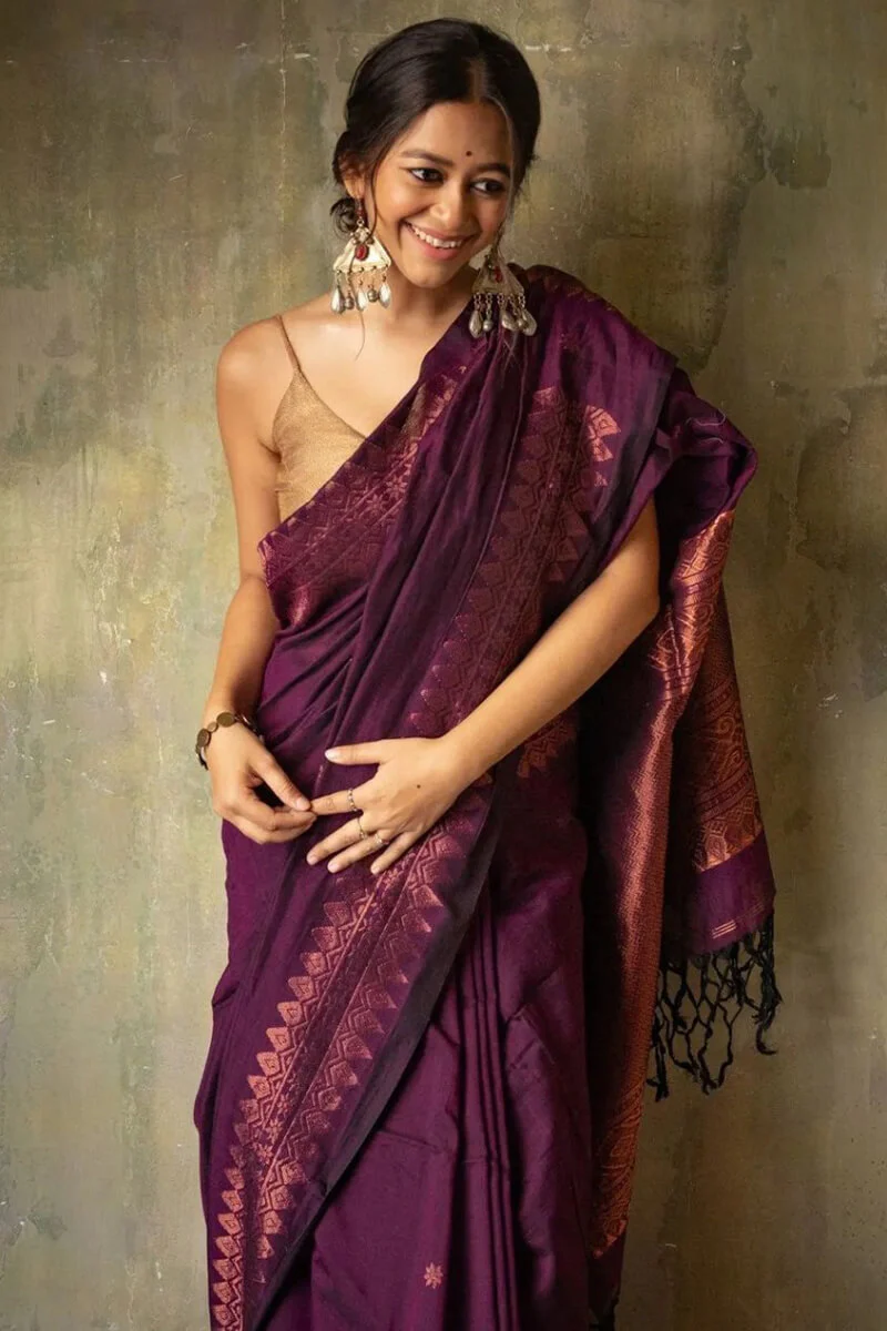 Lassitude Purple Soft Silk Saree With Sempiternal  Blouse Piece - Image 6