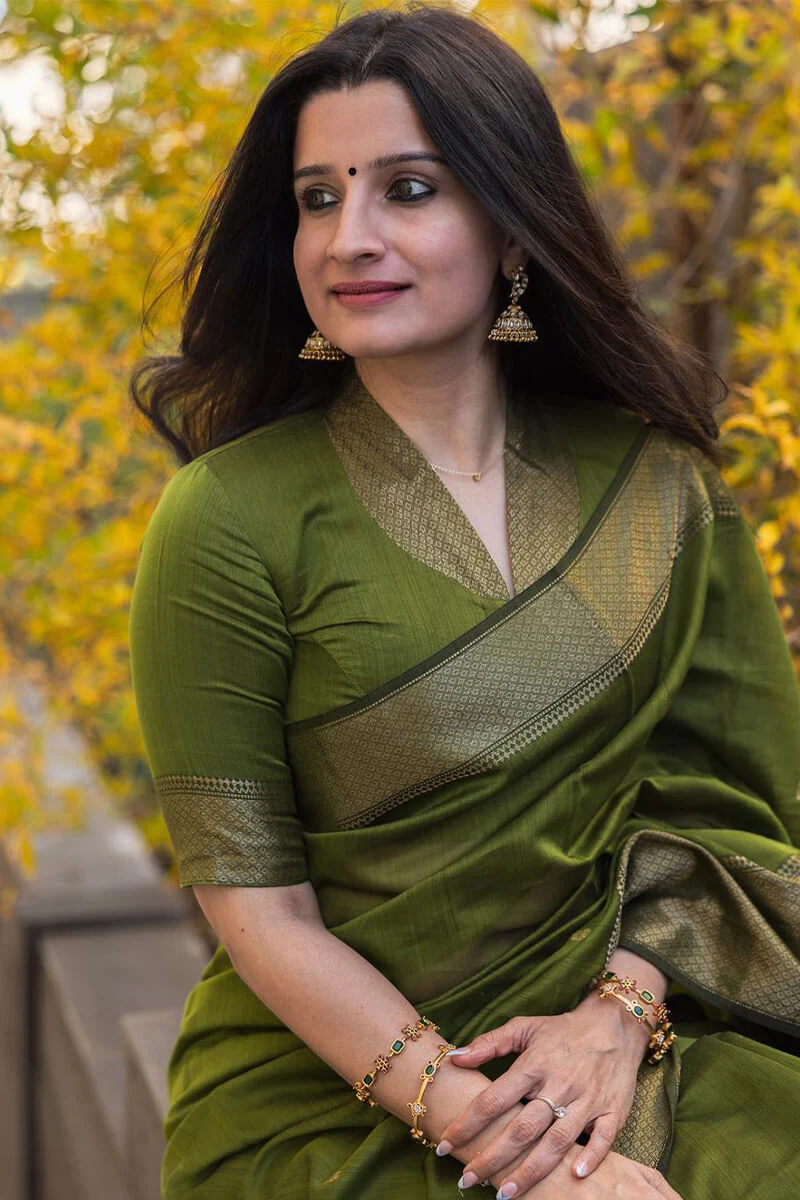 Lissome Green Cotton Silk Saree With Ratatouille Blouse Piece - Image 4