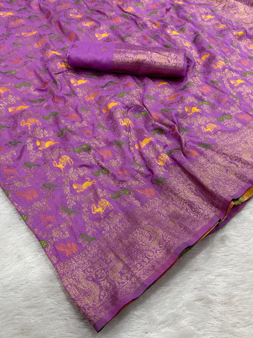 Lissome Lavender Soft Banarasi Silk Saree With Prominent Blouse Piece - Image 4