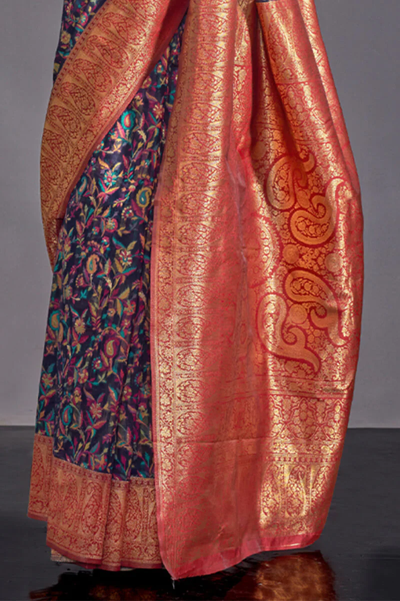 Lissome Navy Blue Pashmina saree With Incredible Blouse Piece - Image 3