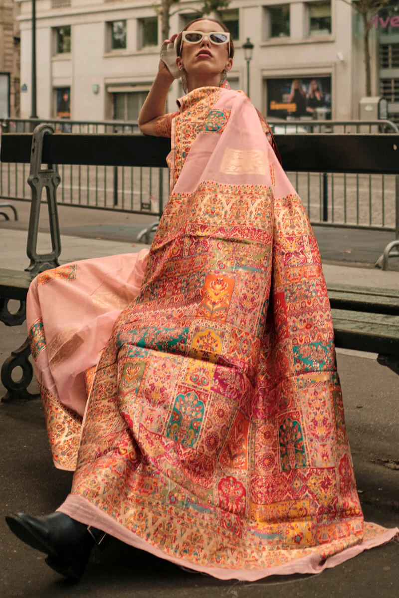 Lissome Pink Pashmina saree With Tantalizing Blouse Piece - Image 3