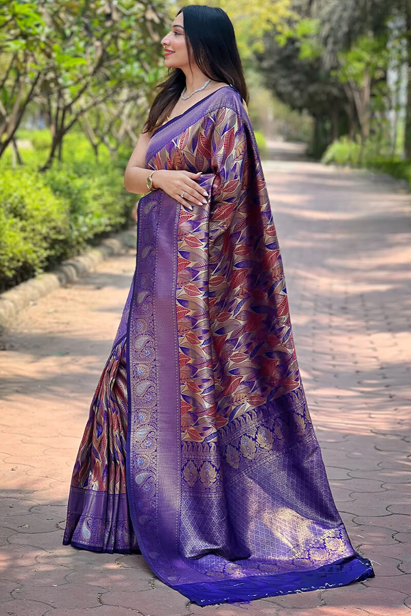 Lovely Blue Kanjivaram Silk Saree With Attractive Blouse Piece - Image 3