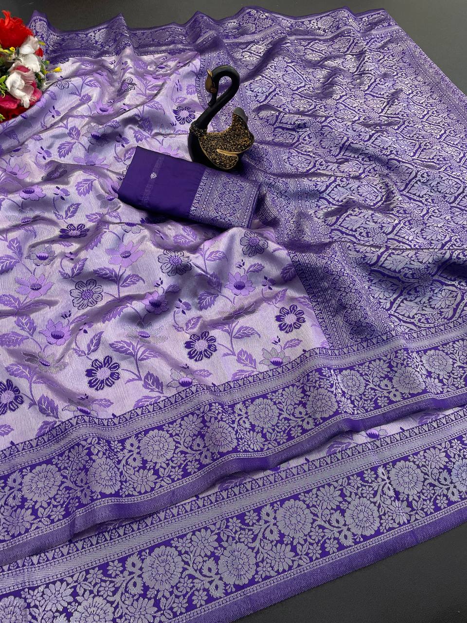 Lovely Lavender Soft Banarasi Tissue Silk Saree With Capricious Blouse Piece - Image 2