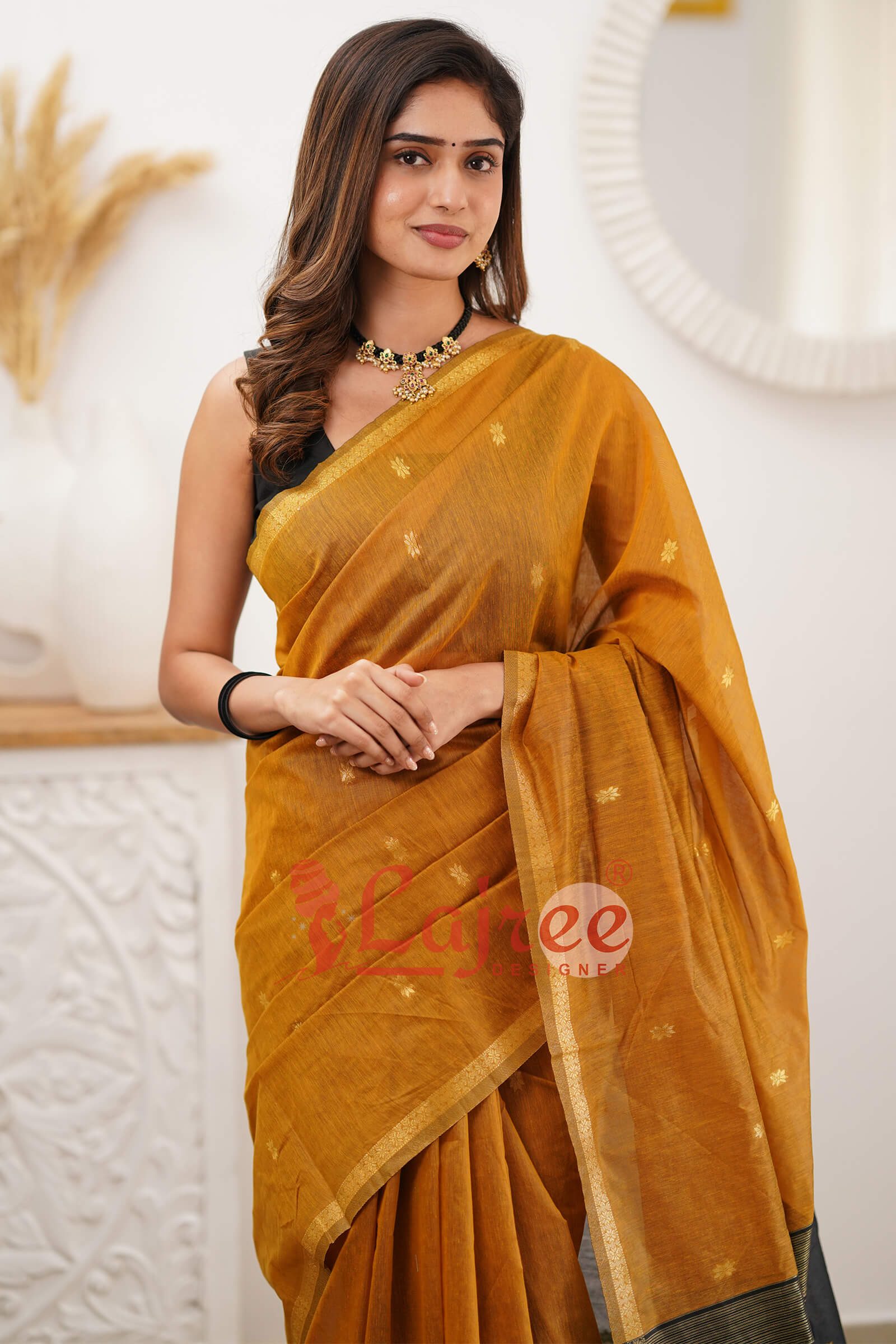 Lovely Mustard Cotton Silk Saree With Refreshing Blouse Piece - Image 6