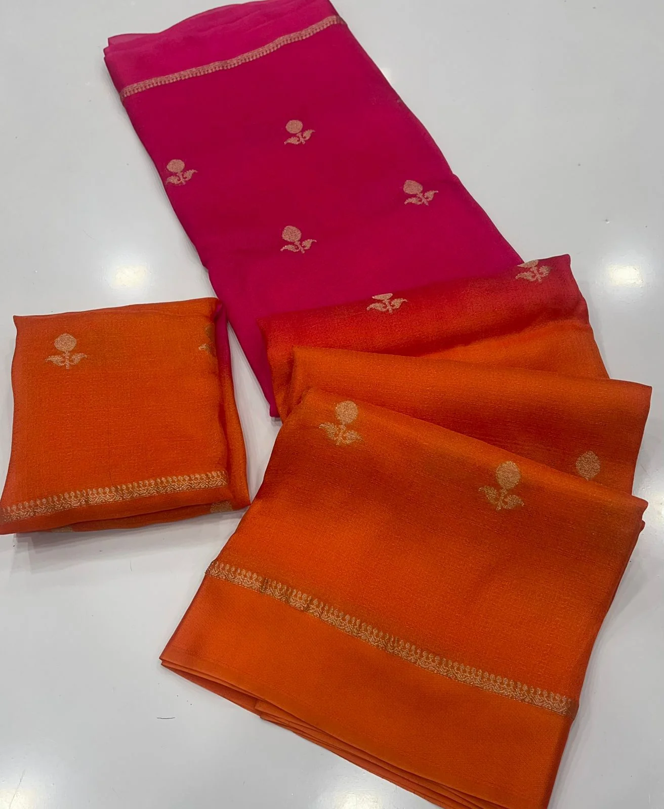 Lovely Pink and Orange Banarasi Khadi Silk Saree With Unique Blouse Piece - Image 2