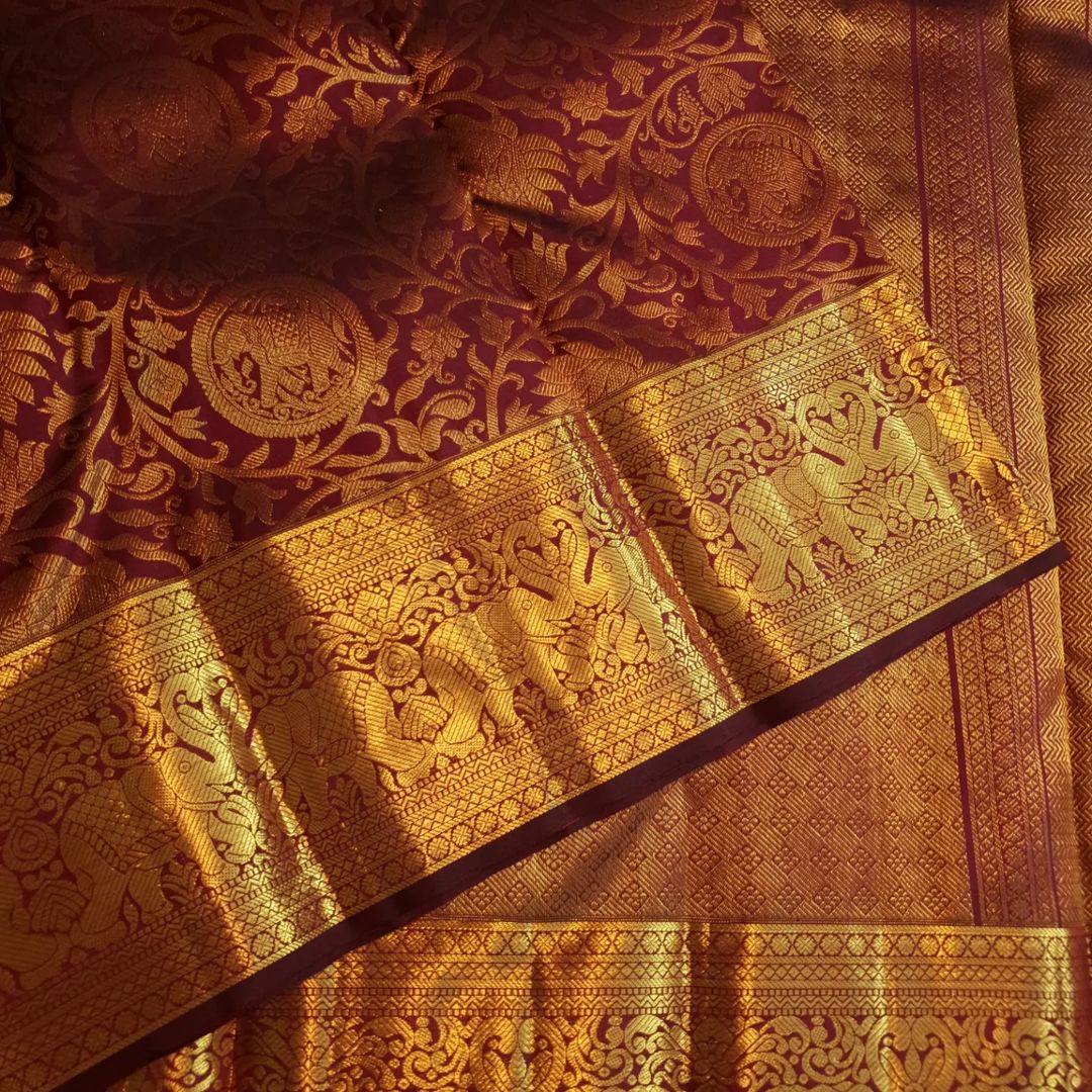 Lovely Wine Soft Banarasi Silk Saree With Precious Blouse Piece - Image 3