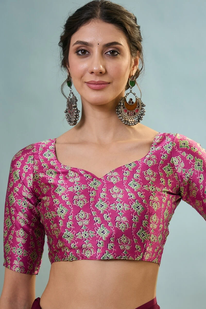 Luminous Purple Ajrakh Printed Semi Modal Silk Saree With Lustrous Blouse Piece - Image 6