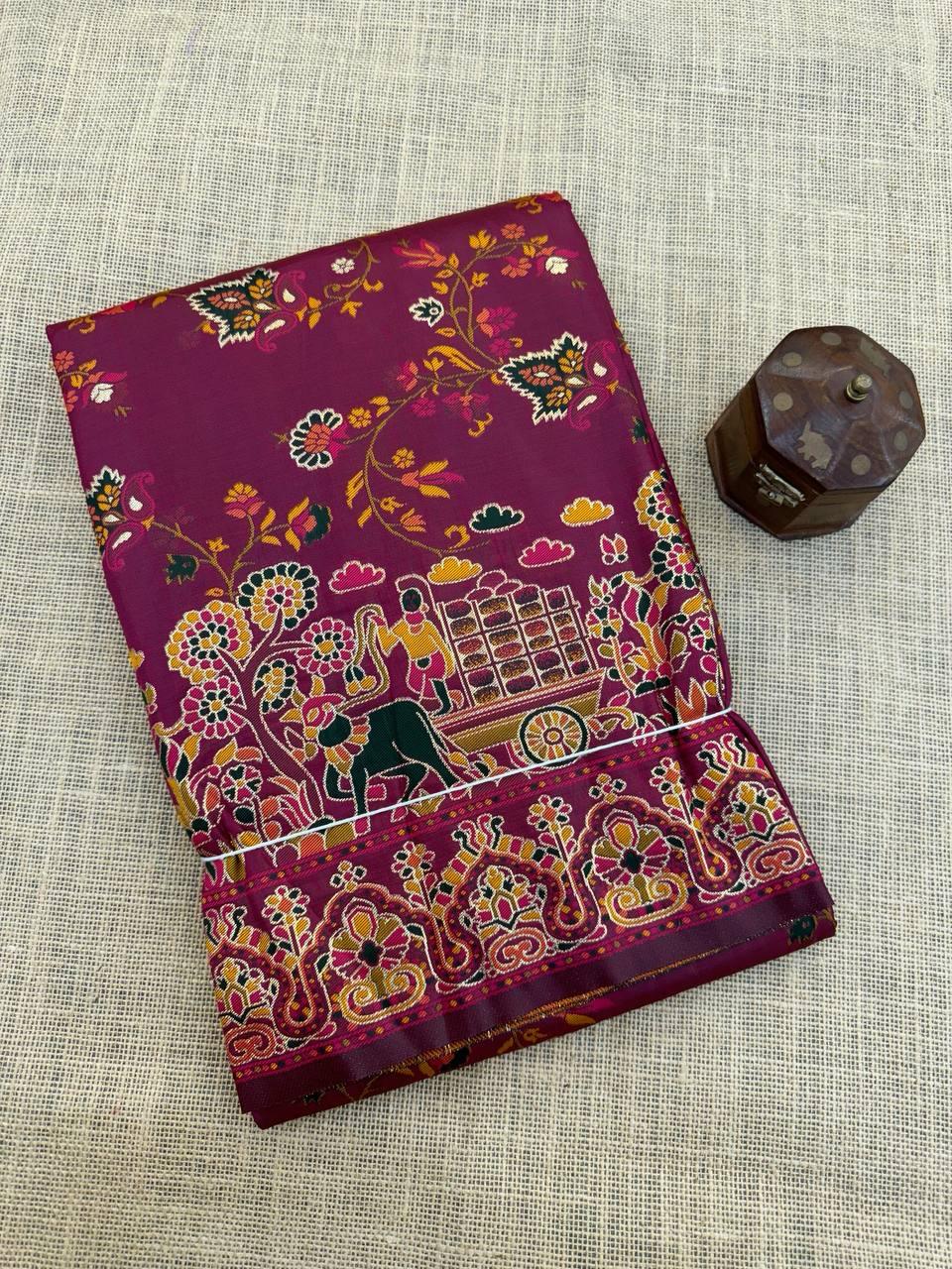 Luminous Wine Pashmina Saree With Winsome Blouse Piece - Image 2