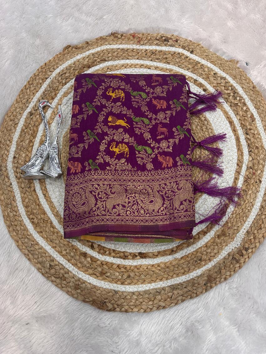 Lustrous Purple Soft Banarasi Silk Saree With Splendorous Blouse Piece - Image 4