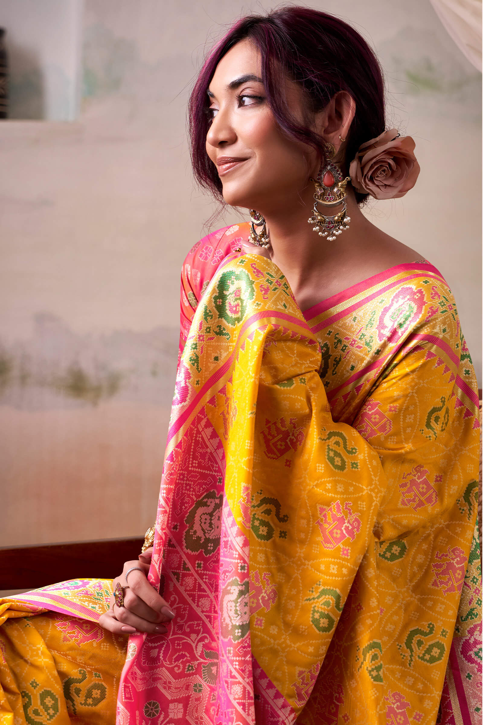 Lustrous Yellow Patola Silk Saree With Desirable Blouse Piece - Image 4