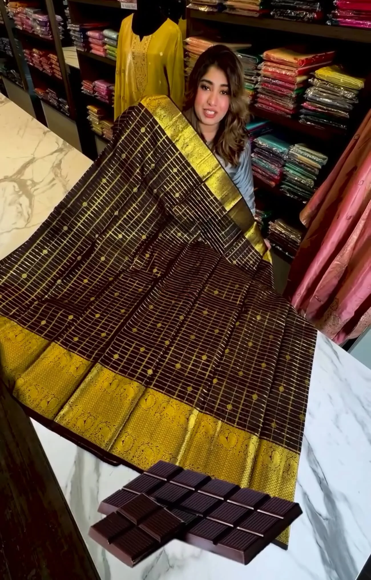 Luxuriant Brown Soft Banarasi Silk Saree With Scintilla Blouse Piece - Image 4