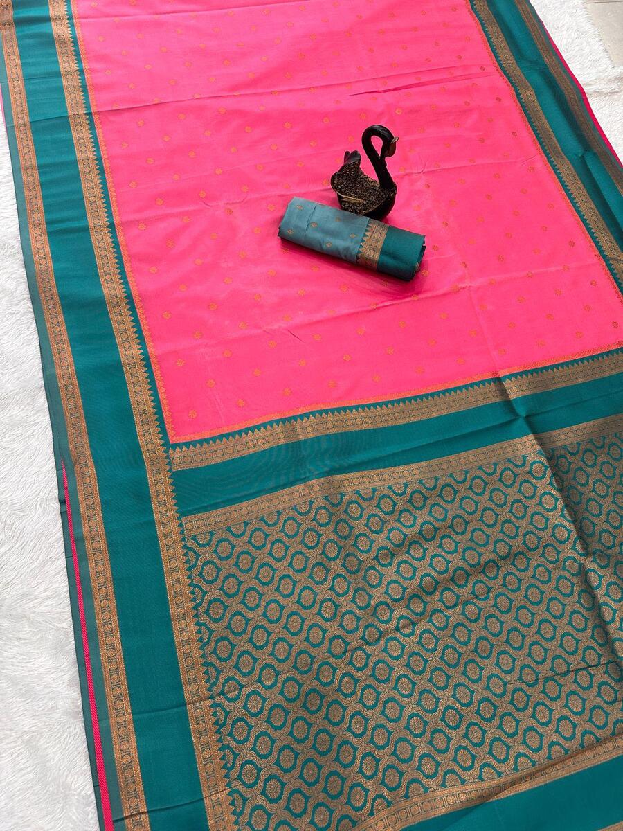 Luxuriant Dark Pink Soft Banarasi Silk Saree With Posh Blouse Piece - Image 2