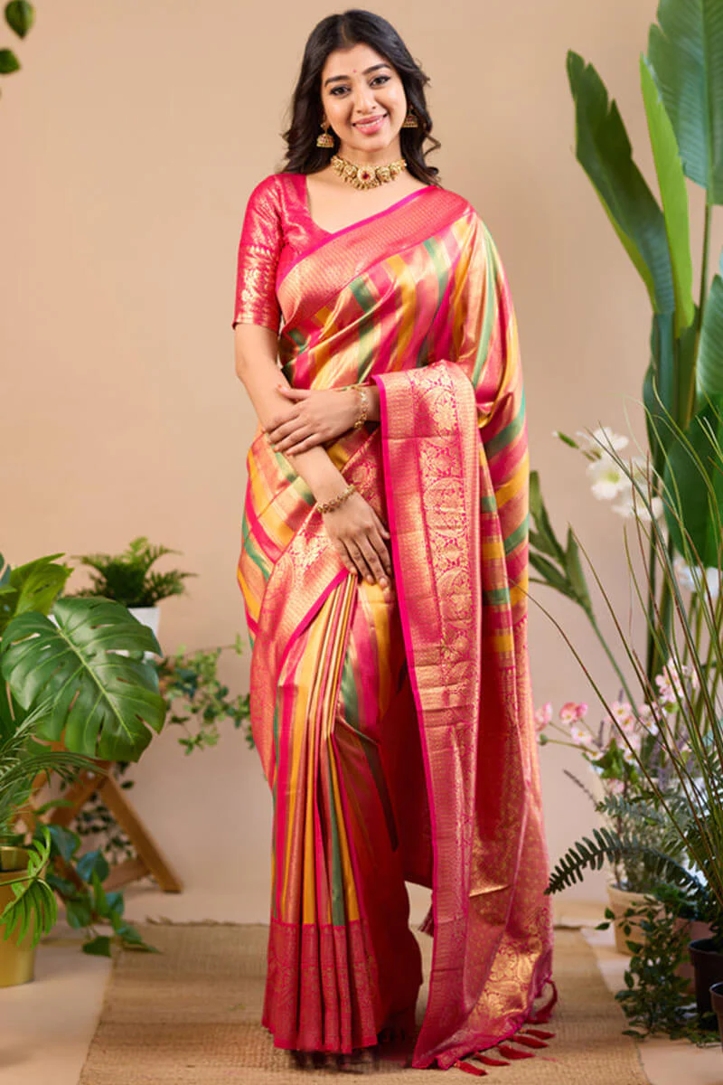 Luxuriant Multicolor Soft Banarasi Silk Saree With Supernal Blouse Piece - Image 3