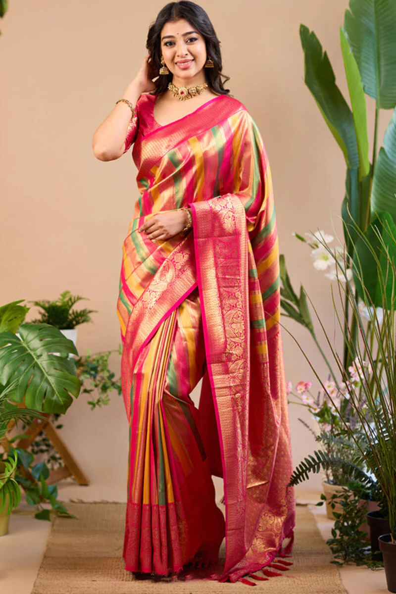 Luxuriant Multicolor Soft Banarasi Silk Saree With Supernal Blouse Piece - Image 4