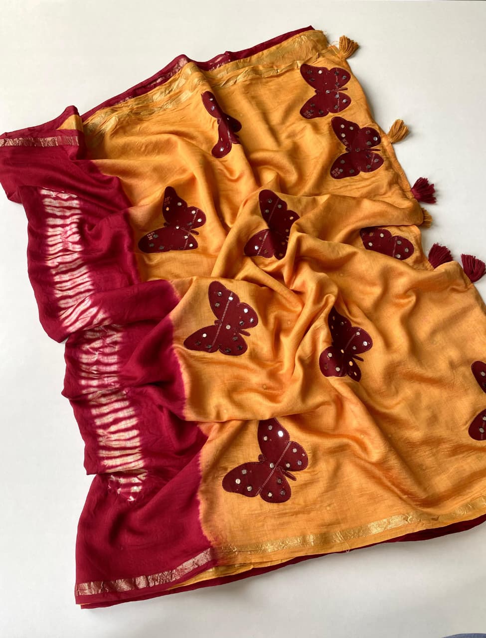 Luxuriant Mustard Bandhej Printed Cotton Silk Saree With Fugacious Blouse Piece - Image 3