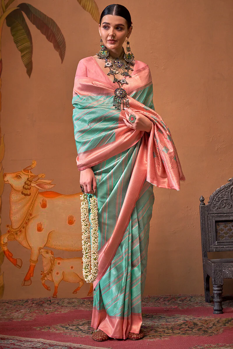 Luxuriant Sea Green Soft Banarasi Silk Saree With Tremendous Blouse Piece - Image 3