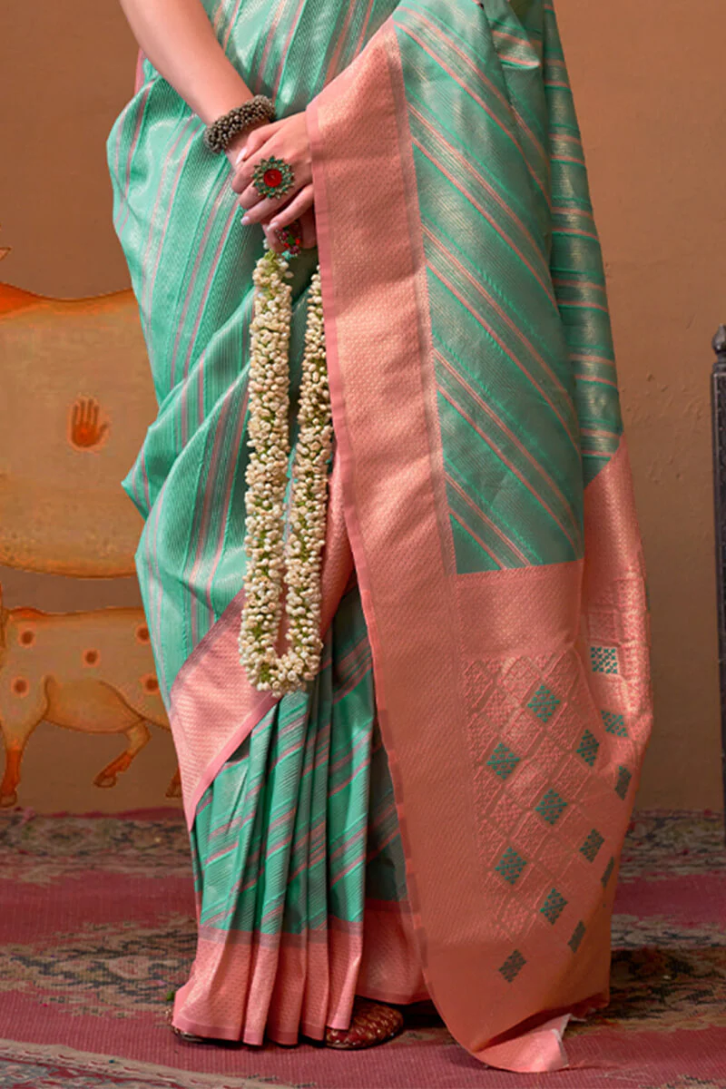 Luxuriant Sea Green Soft Banarasi Silk Saree With Tremendous Blouse Piece - Image 4