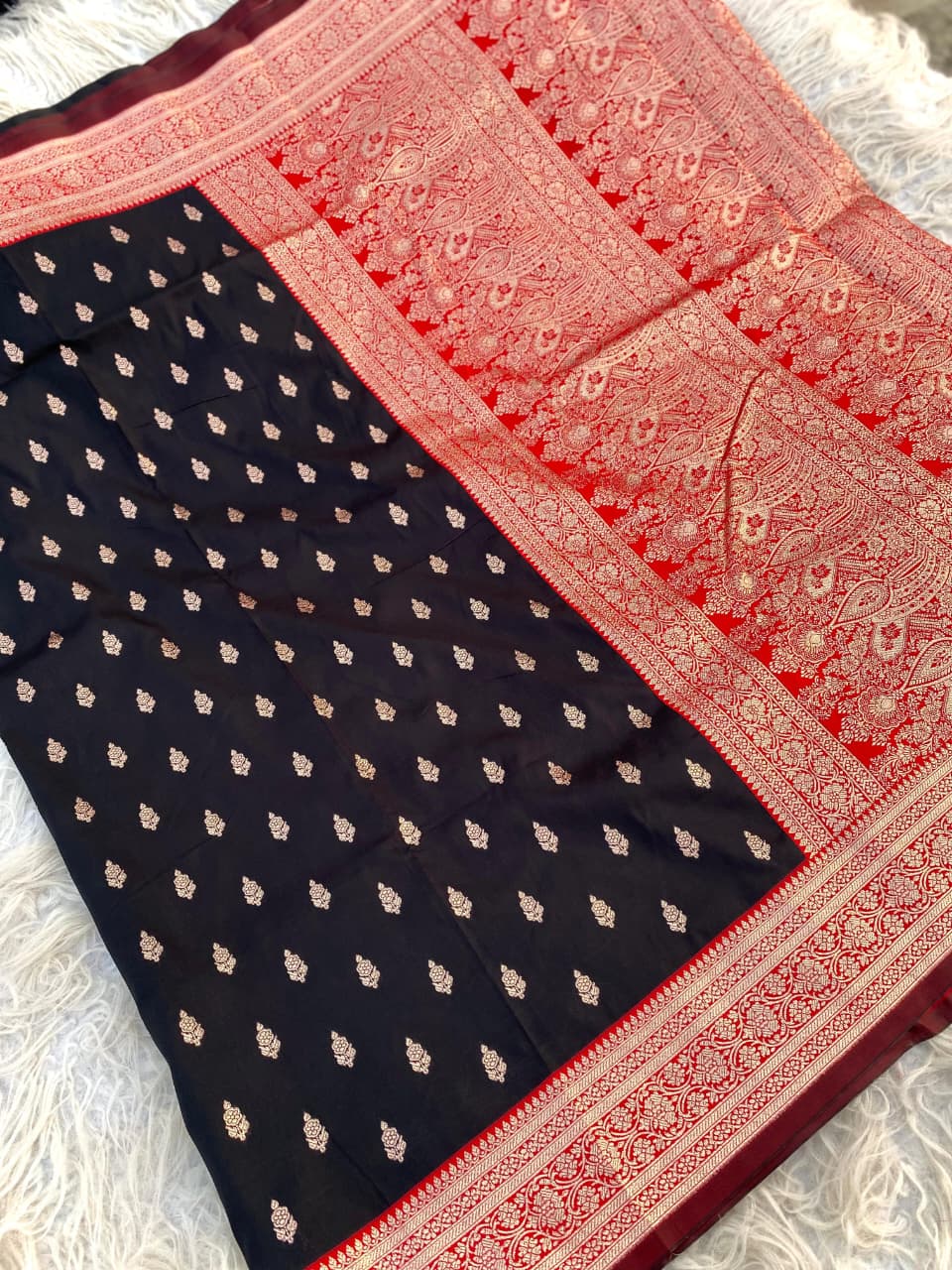 Magnetic Black Soft Banarasi Satin Silk Saree With Serendipity Blouse - Image 2