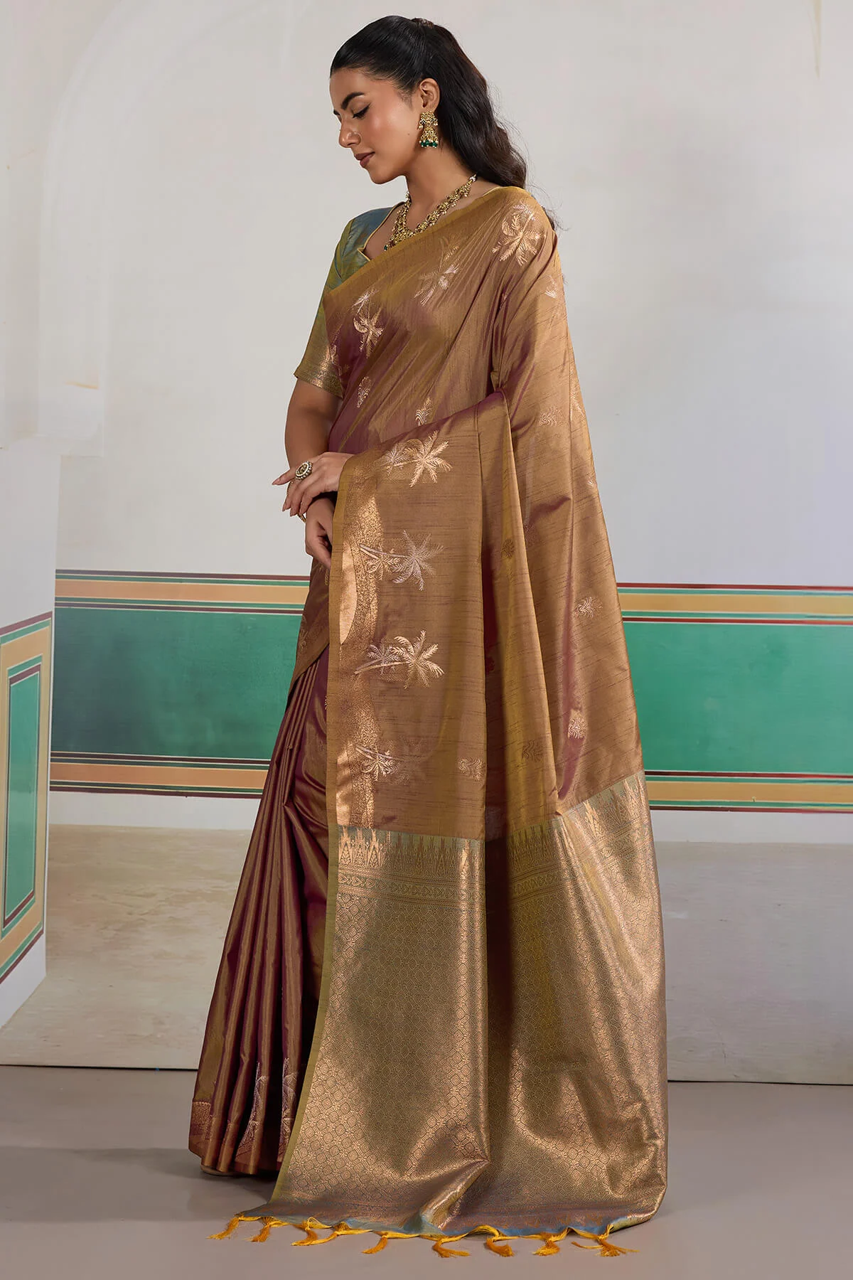 Magnetic Brown Banarasi Tussar Silk Saree With Bewitching Blouse Piece - Image 4