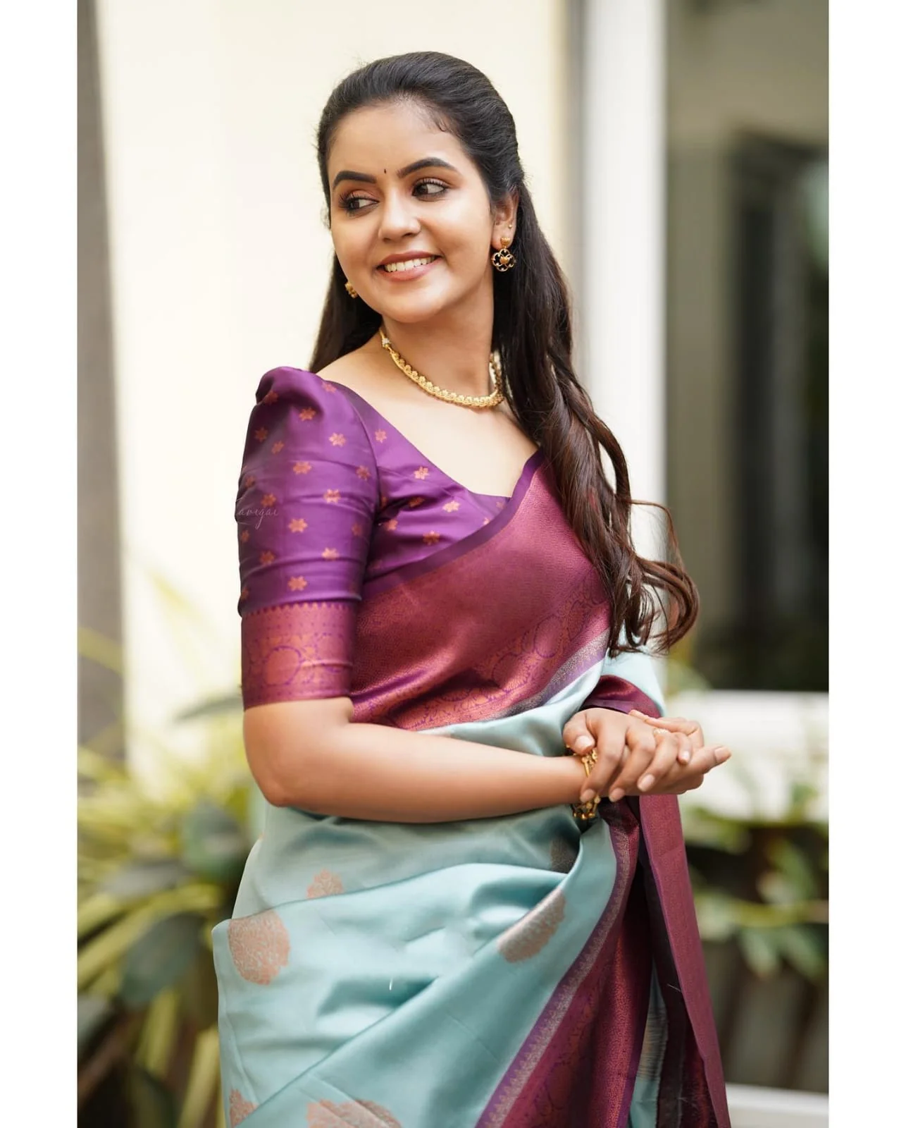 Magnetic Sky Soft Silk Saree With Felicitous Blouse Piece - Image 6