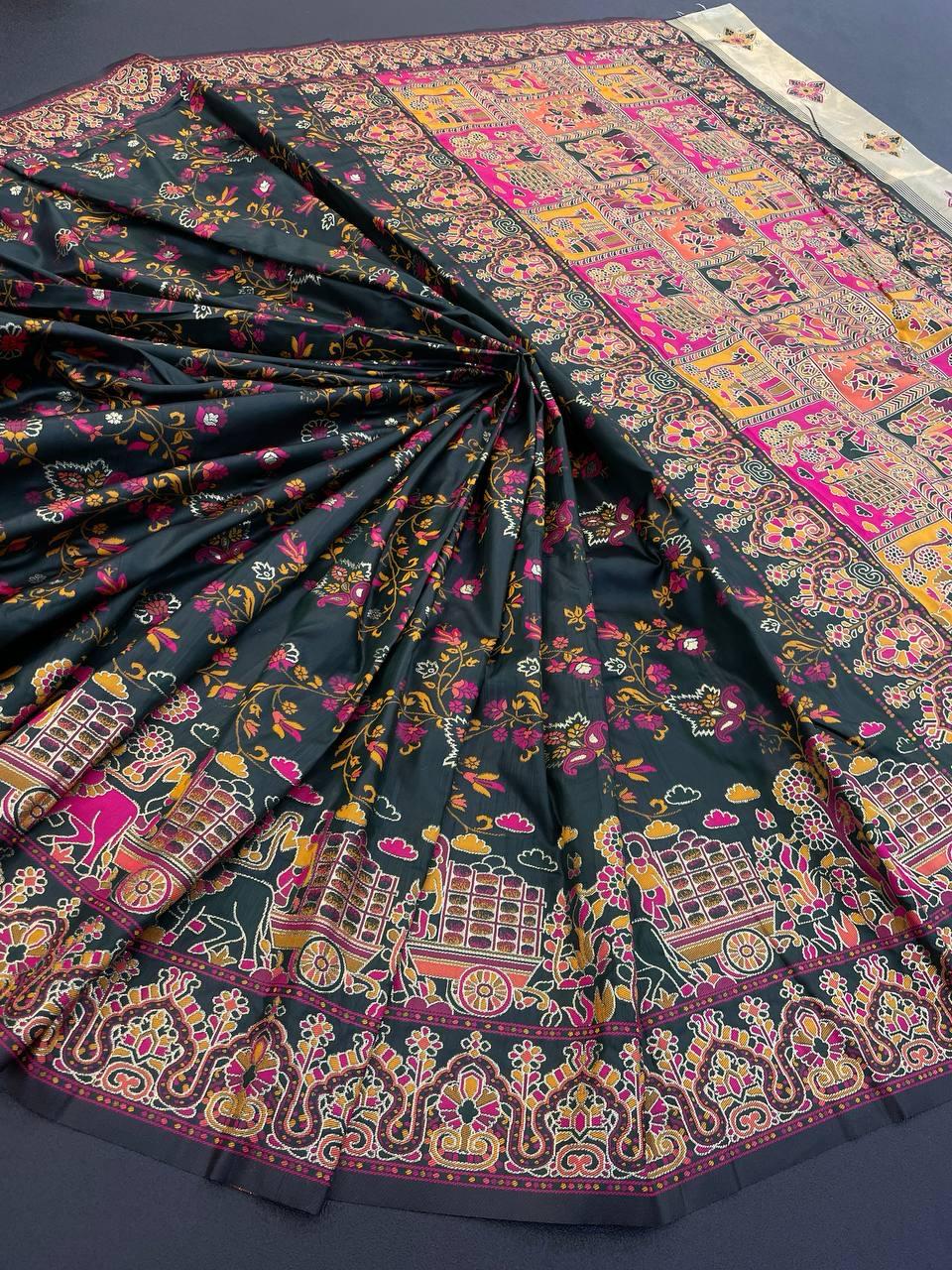 Magnificat Black Pashmina Saree With Comely Blouse Piece - Image 3