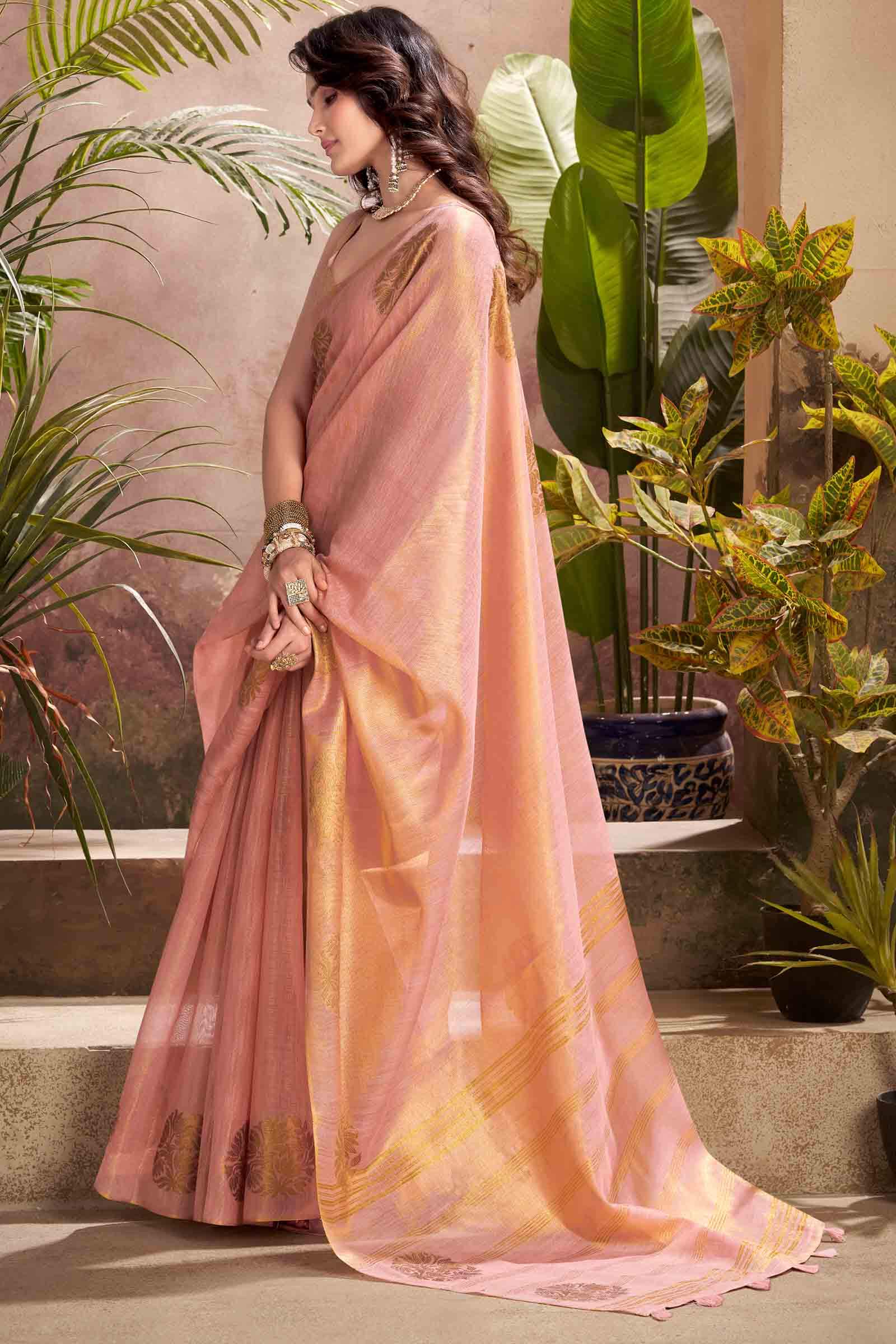 Magnificat Pink Soft Banarasi Tissue Silk Saree With Impressive Blouse Piece - Image 3