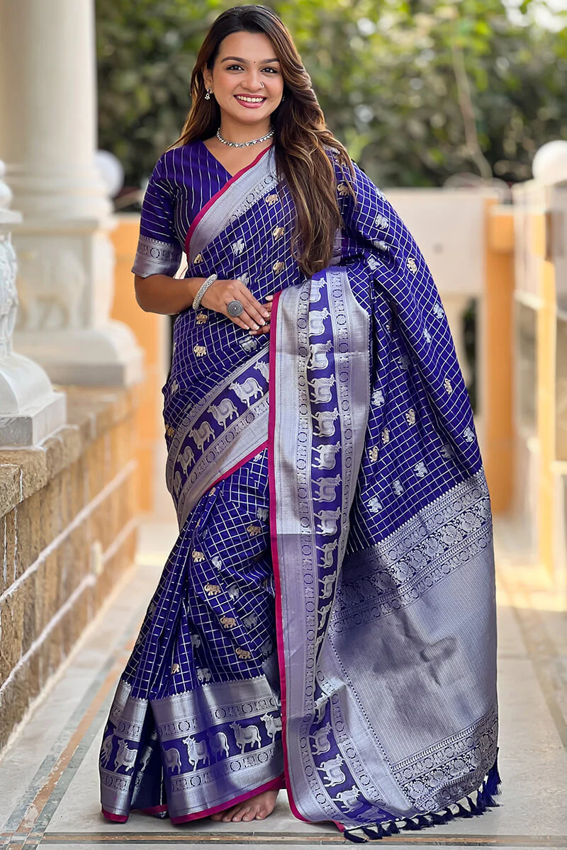 Magnificat Royal Blue Soft Banarasi Silk Saree With Nectarous Blouse Piece - Image 3