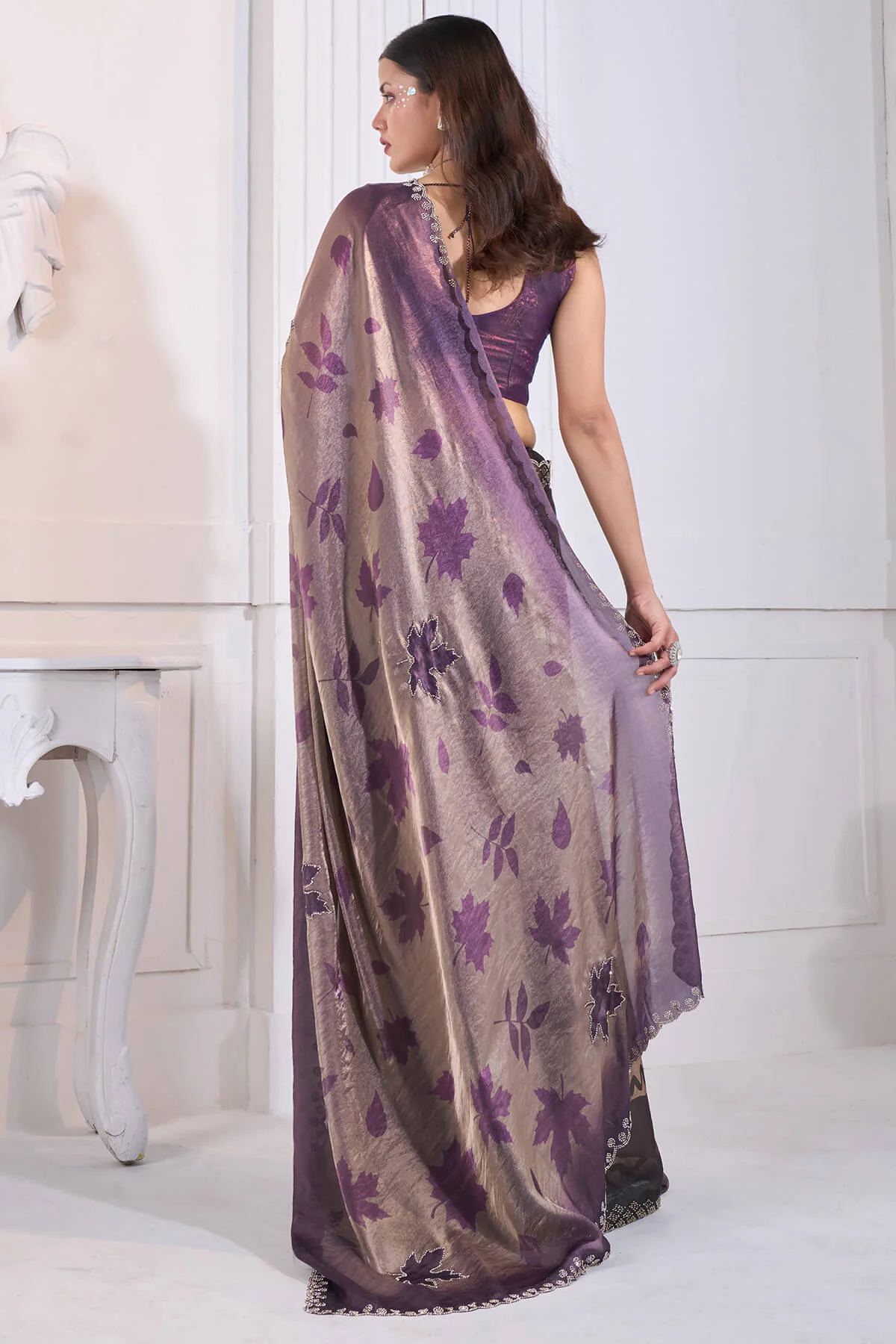Majestic Purple Jarkan Work Fandy Silk Saree - Image 6