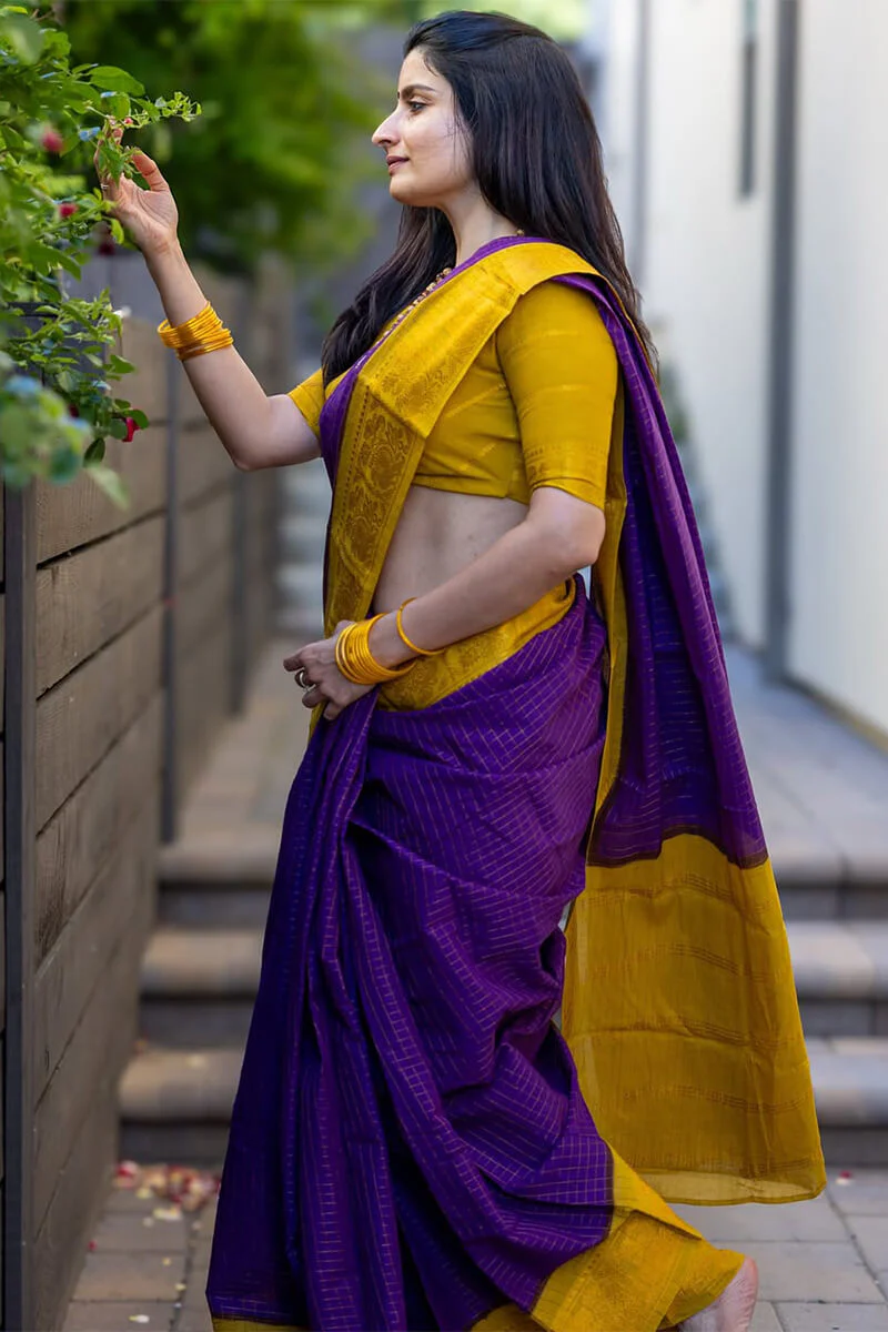Majestic Purple Soft Silk Saree With Diaphanous Blouse Piece - Image 3