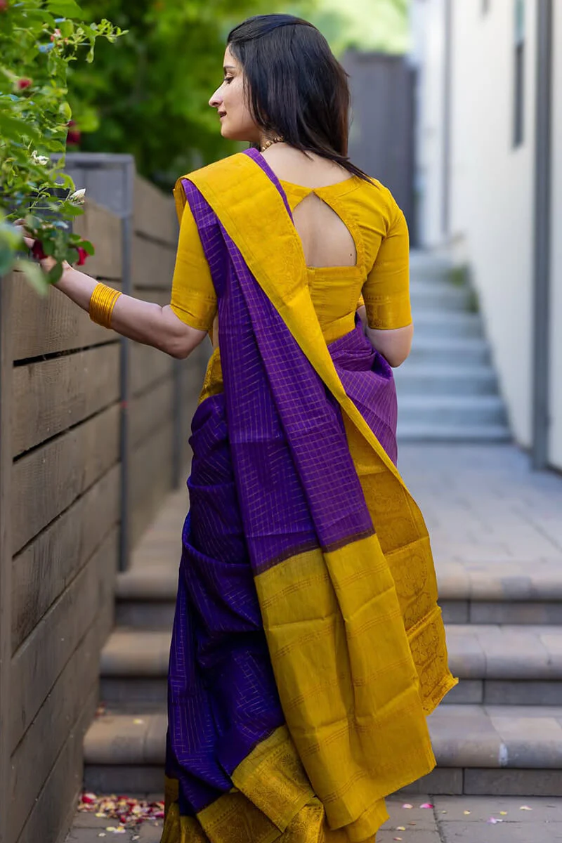 Majestic Purple Soft Silk Saree With Diaphanous Blouse Piece - Image 4