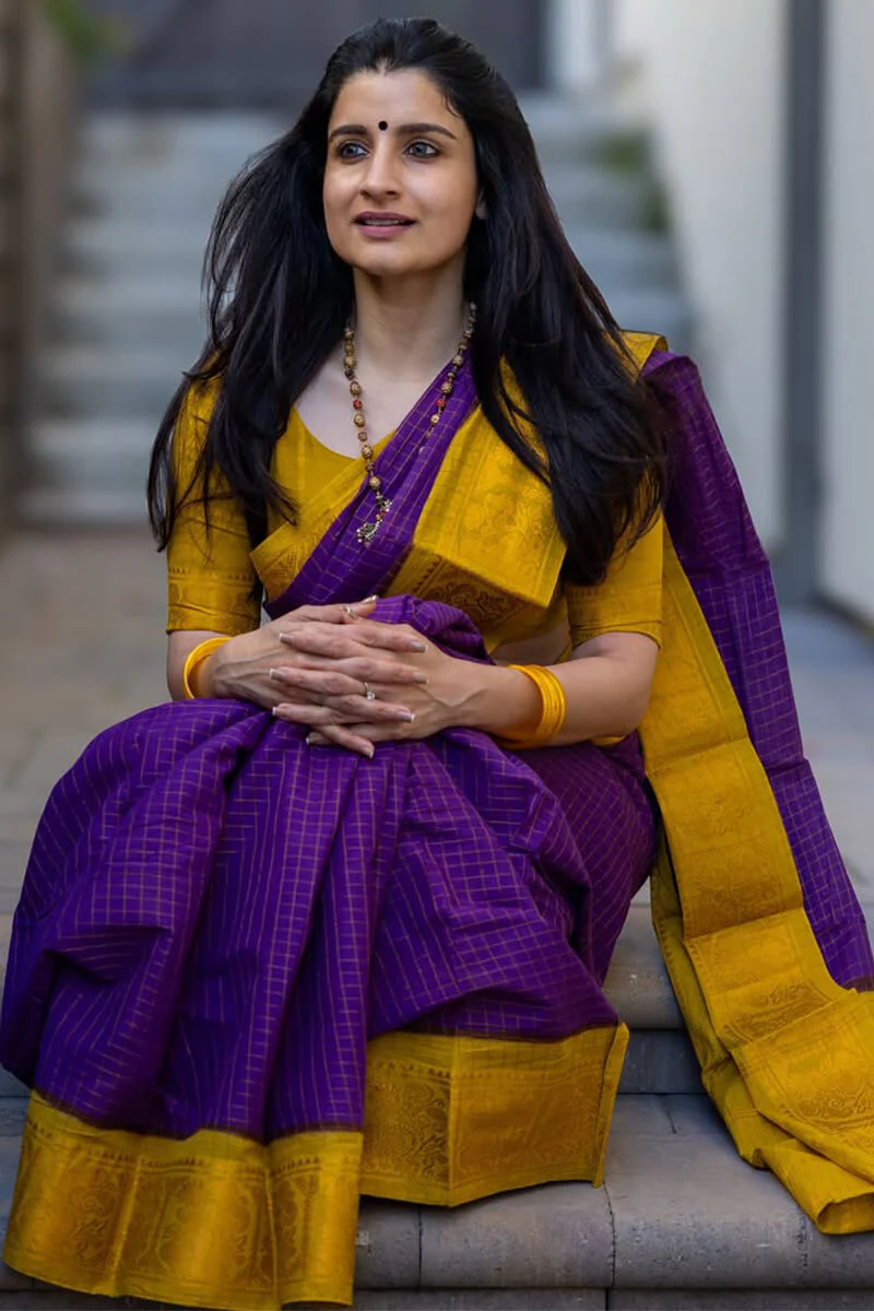Majestic Purple Soft Silk Saree With Diaphanous Blouse Piece - Image 5