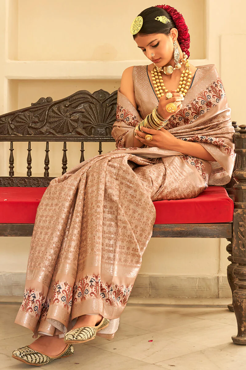 Majesty Beige Digital Printed Soft Silk Saree With Engrossing Blouse Piece - Image 2
