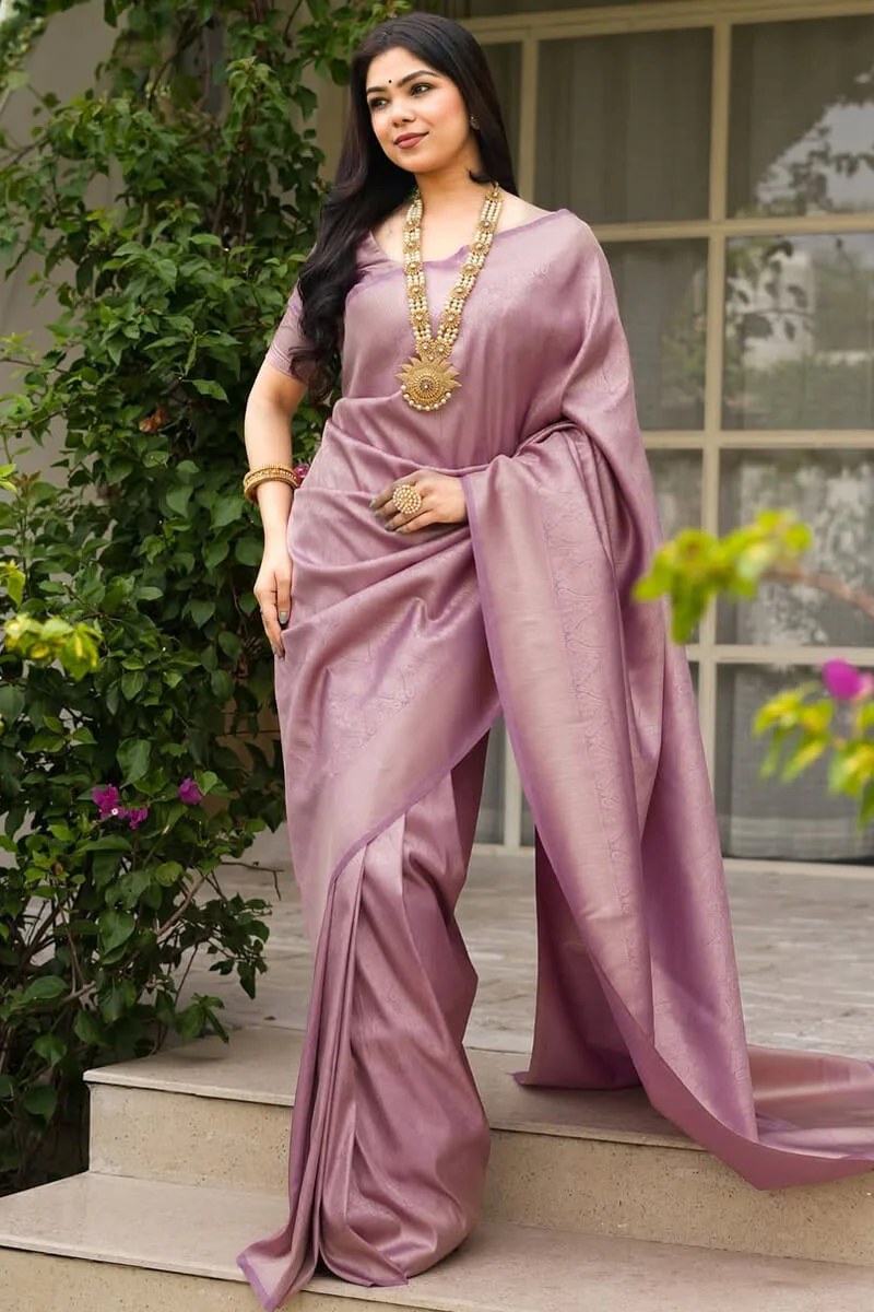 Majesty Lavender Soft Silk Saree With Splendorous Blouse Piece - Image 3