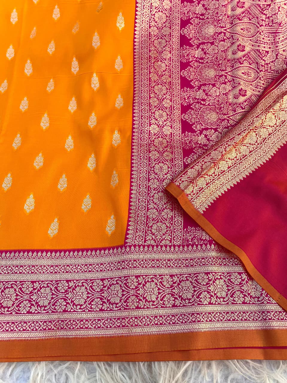 Majesty Orange Soft Banarasi Satin Silk Saree With Ephemeral Blouse - Image 4