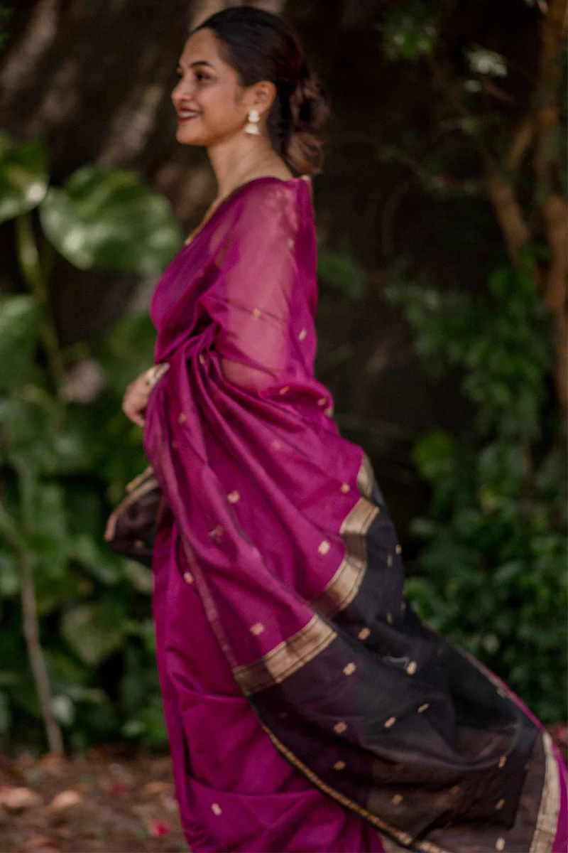 Marvellous Dark Pink Cotton Silk Saree With Gratifying Blouse Piece - Image 4