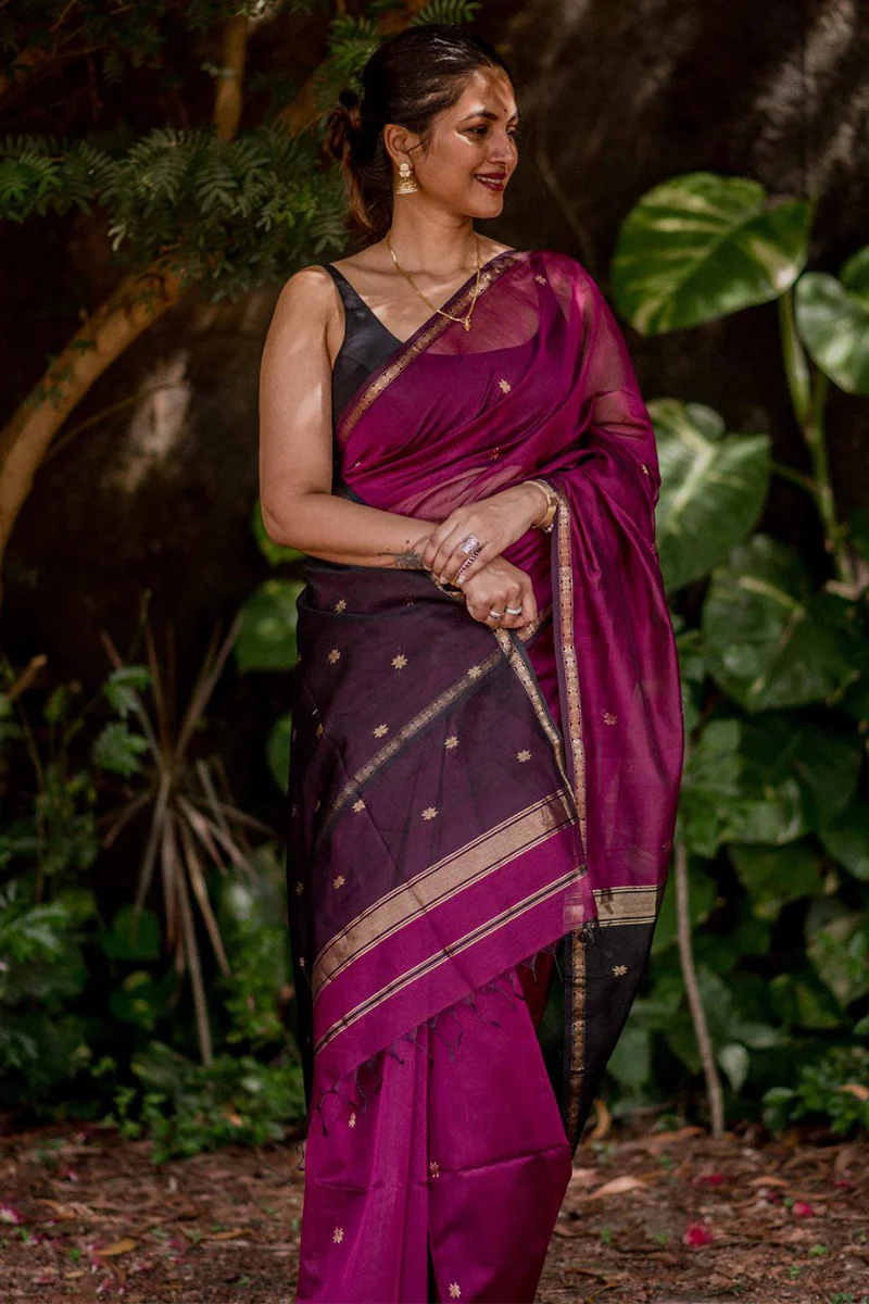 Marvellous Dark Pink Cotton Silk Saree With Gratifying Blouse Piece - Image 5