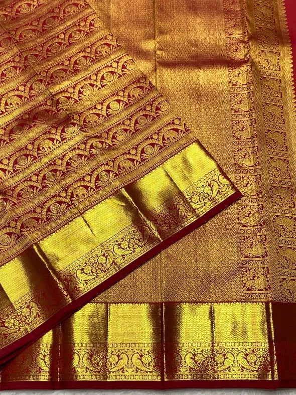 Marvellous Red Pure Zari Weaving Banarasi Silk Saree With Zephyr Blouse Piece - Image 3